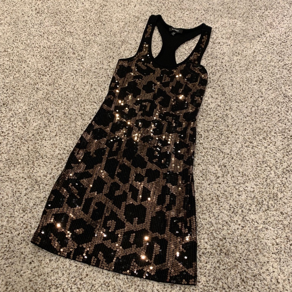 EXPRESS Cheetah Black & Gold Sequins Party Dress